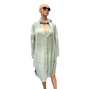 OAZQ mint green wool blend long oversized cardigan coat size small